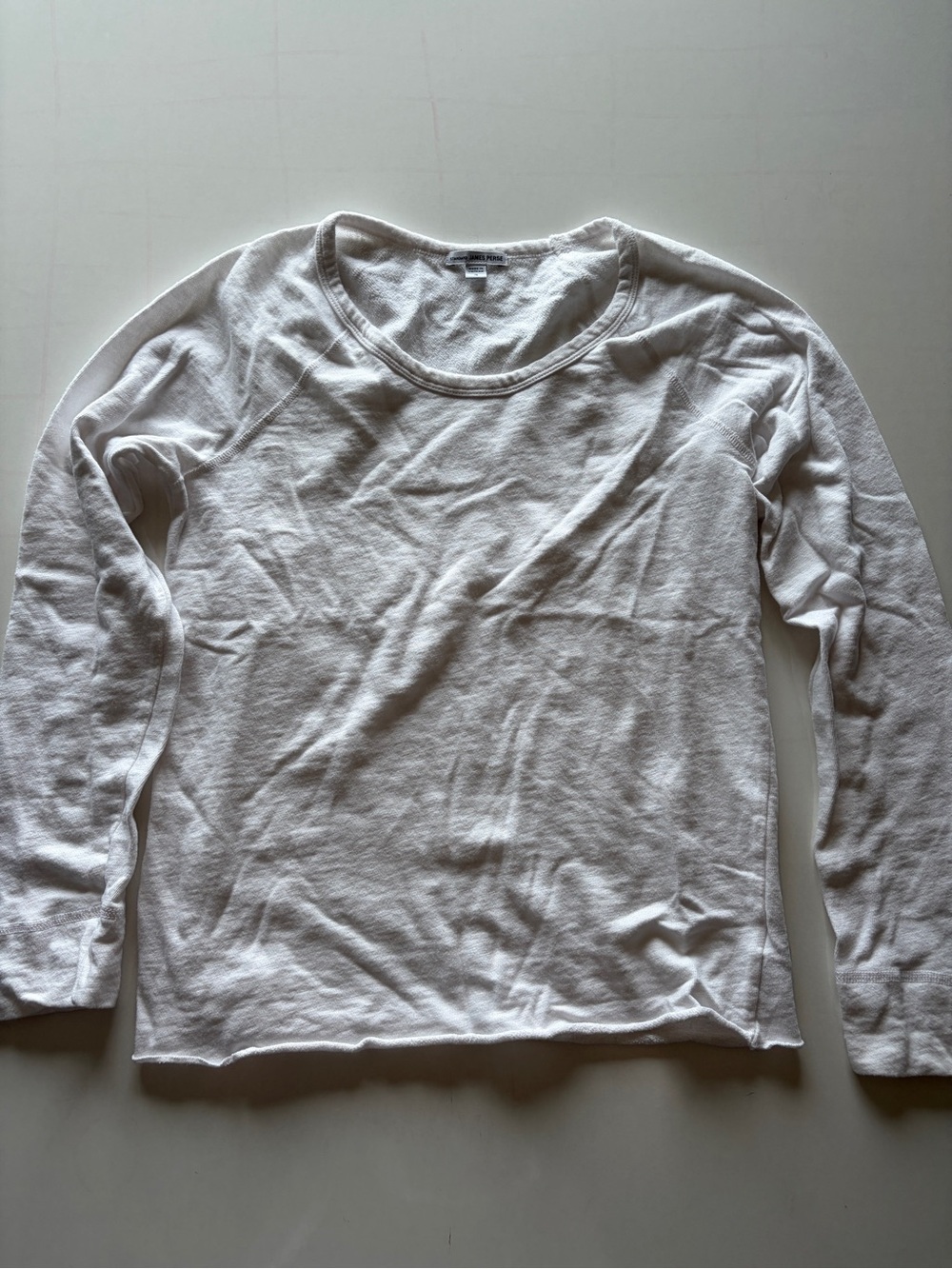 James Perse white crewneck sweater top size large women’s cotton long sleeve